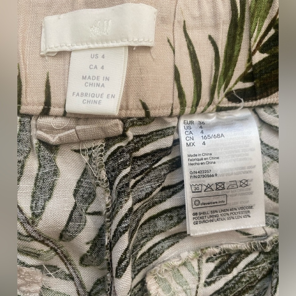 H&M Pleated Ultra Wide Leg Pants Size 4 Linen Blend Palm Leaf Print 🌴 Very Chic - Picture 10 of 12